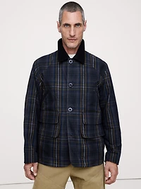 Plaid Chore Coat with Corduroy Collar