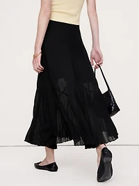 Chiffon Pleated-Trim Midi Skirt