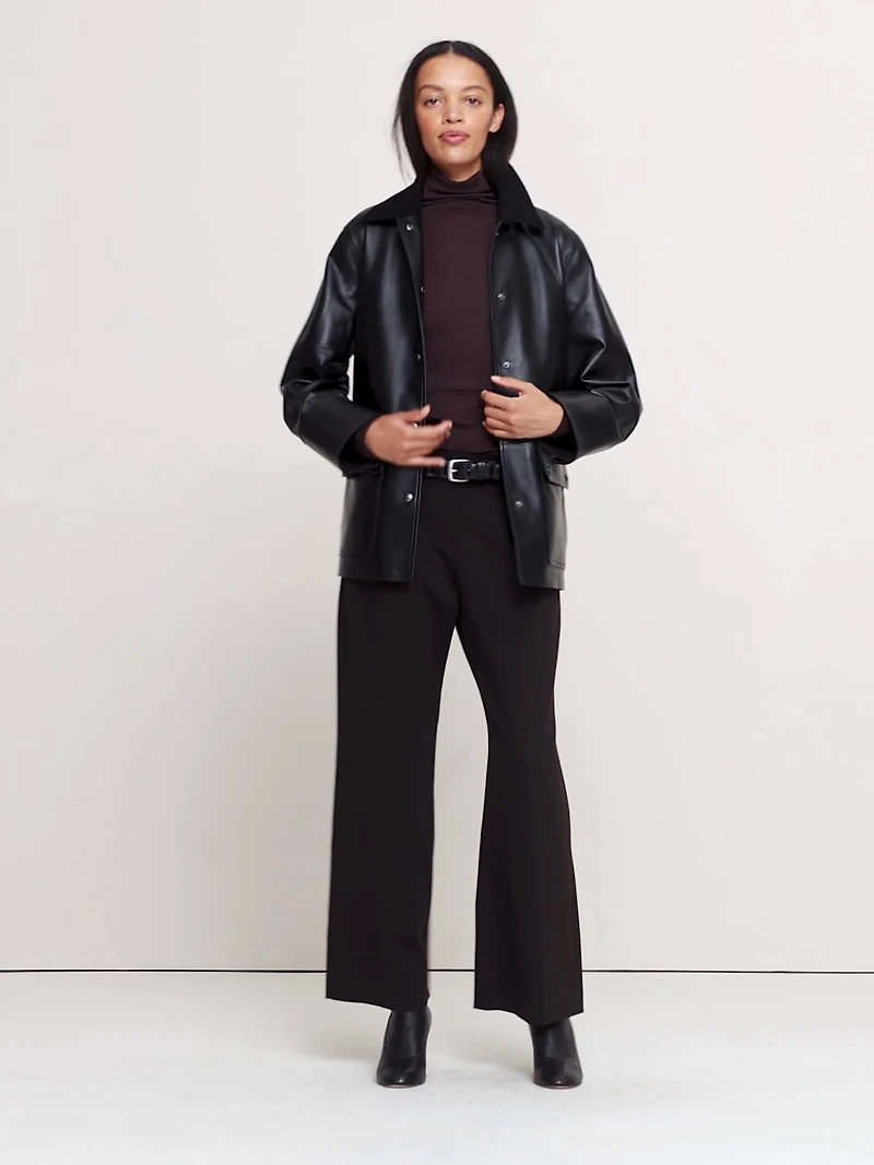 High-Rise Wide-Leg Drapey Ponte Pull-On Pant