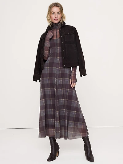 Mesh Long-Sleeve Maxi Dress