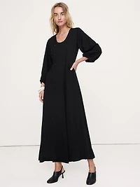 Drapey Twill Buttoned Maxi Dress