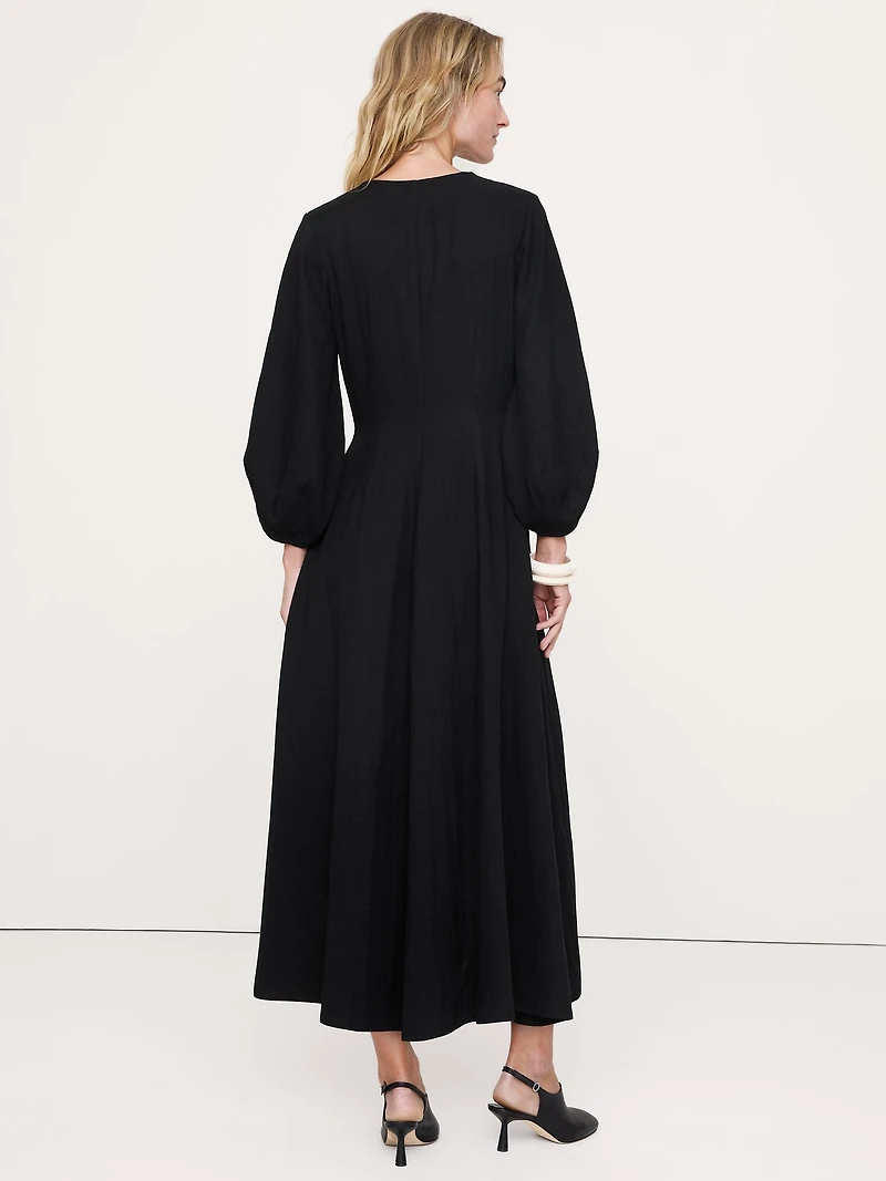 Drapey Twill Buttoned Maxi Dress
