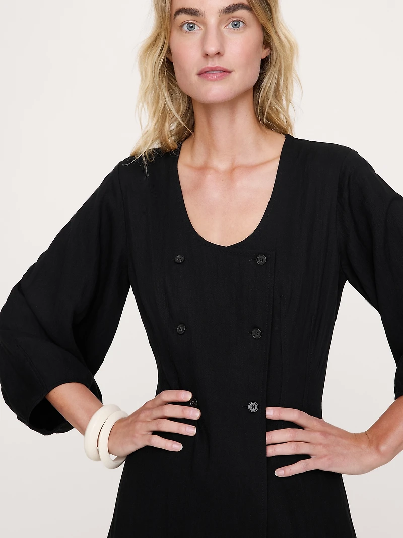 Drapey Twill Buttoned Maxi Dress
