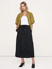 Stretch-Cotton Barrel Midi Skirt