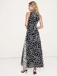 Mesh Tie-Neck Maxi Dress