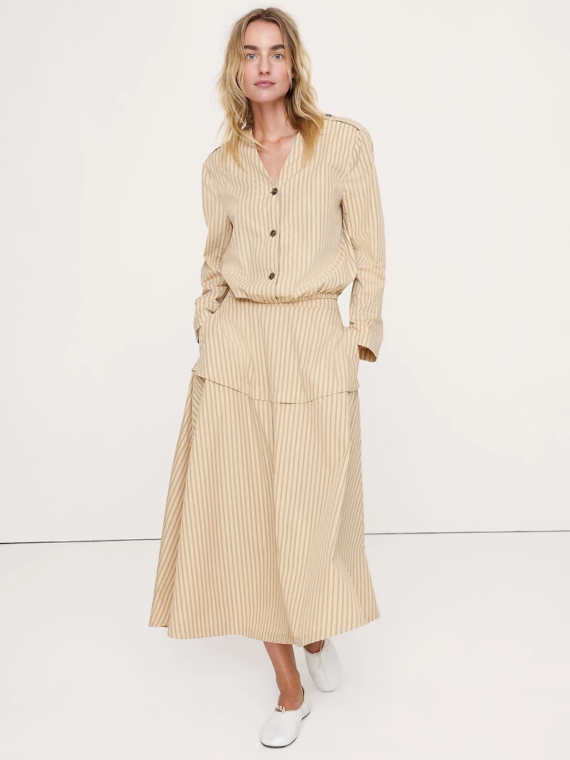 Cotton Poplin Bubble-Hem Shirt