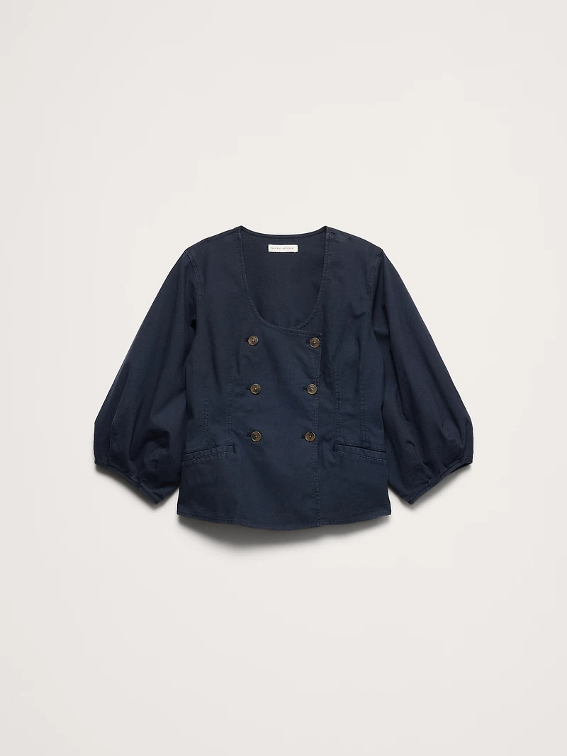 Cotton Canvas Puff-Sleeve Top