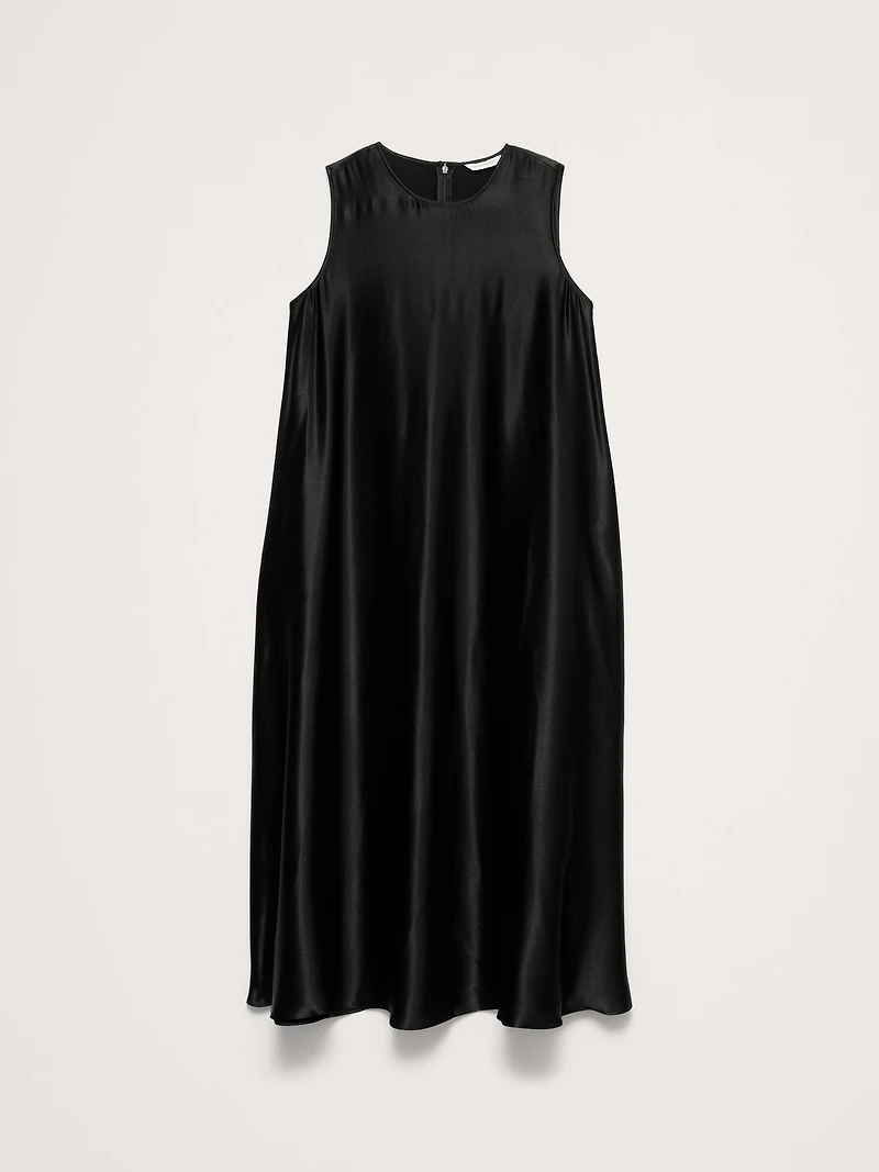 Italian Satin Sleeveless Trapeze Dress