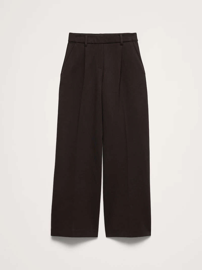 High-Rise Wide-Leg Drapey Ponte Pull-On Pant
