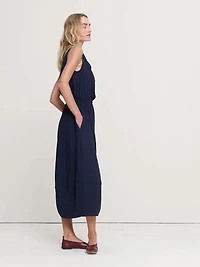 Drapey Twill Cowl-Neck Midi Dress