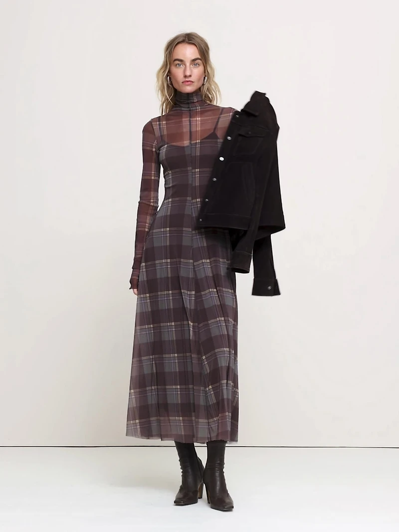 Mesh Long-Sleeve Maxi Dress
