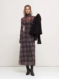 Mesh Long-Sleeve Maxi Dress