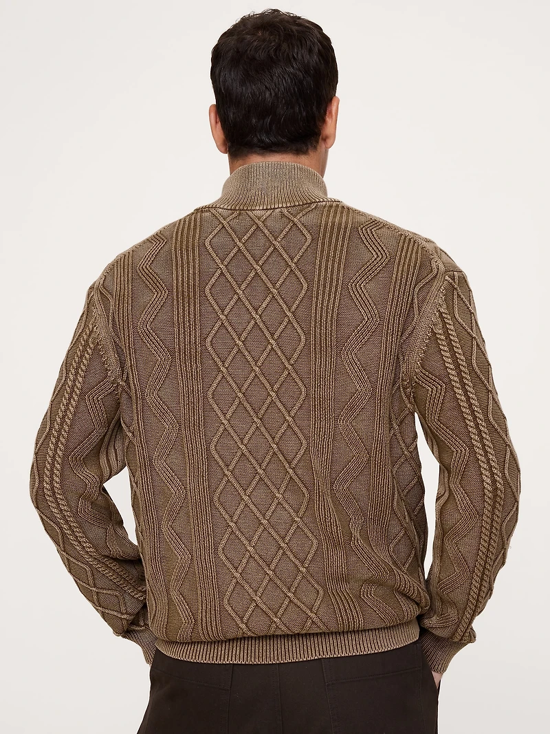 Cotton Cable-Knit Quarter-Zip Sweater