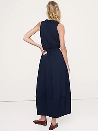 Drapey Twill Cowl-Neck Midi Dress