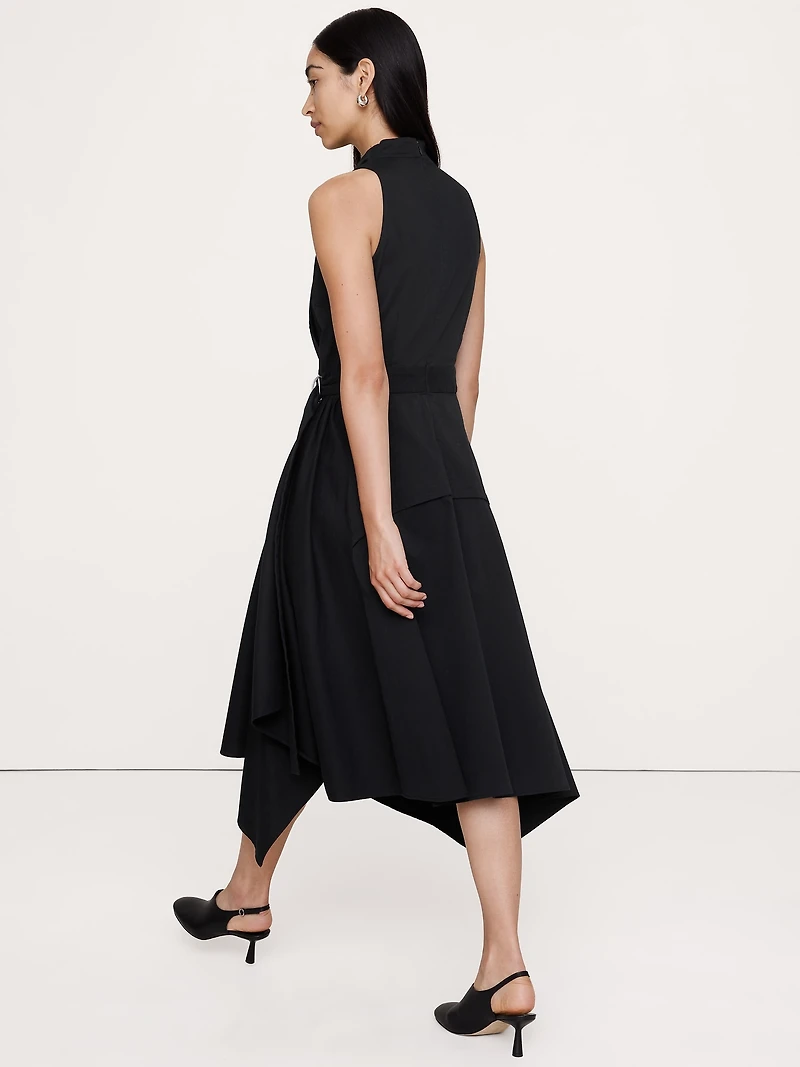 Stretch-Cotton Cowl-Neck Midi Dress
