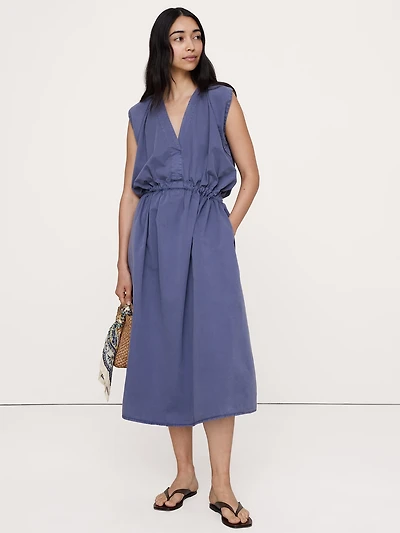 Cotton Twill Cinch-Waist Dress
