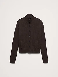 Merino-Cotton Mock Neck Cardigan