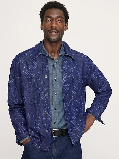 Relaxed-Fit Italian Printed Denim Shirt
