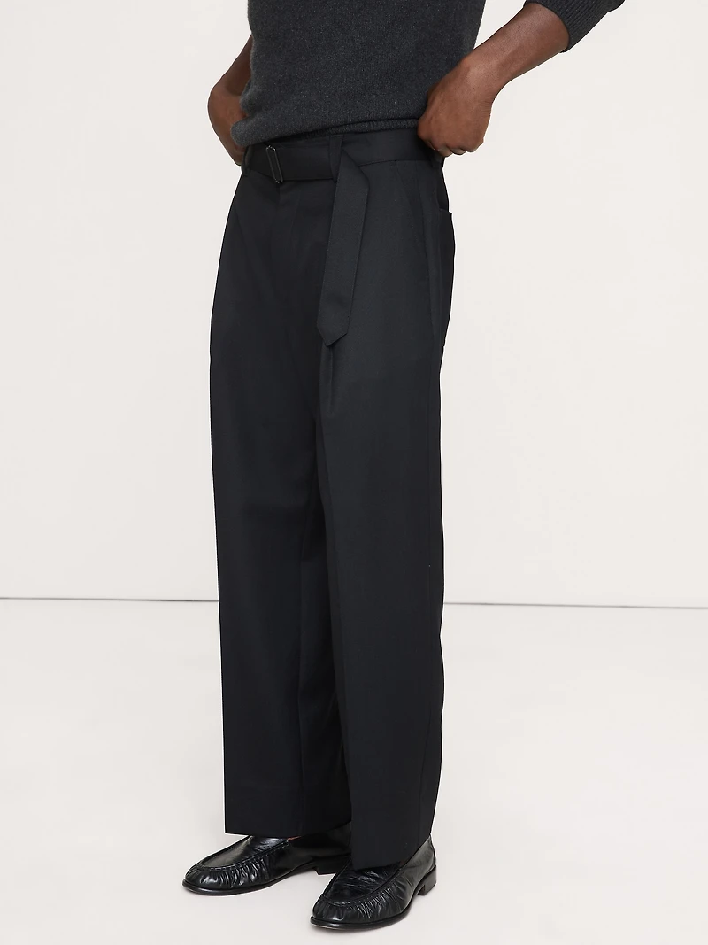 Loose Belted Twill Dress Pant