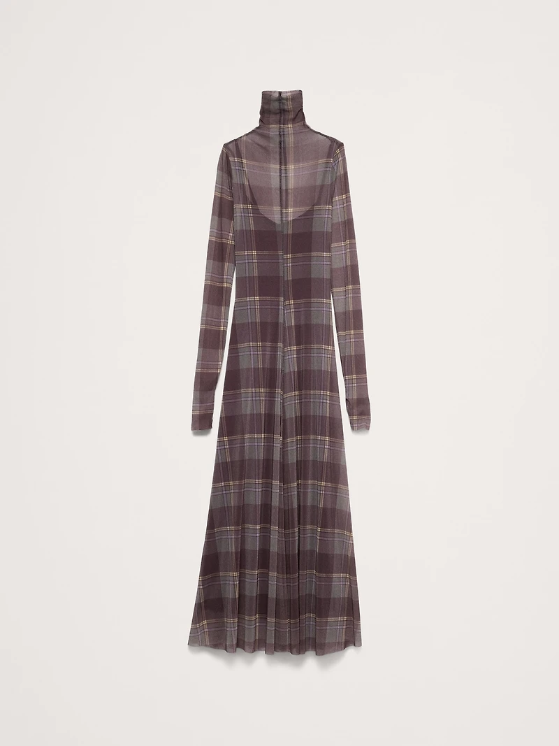 Mesh Long-Sleeve Maxi Dress