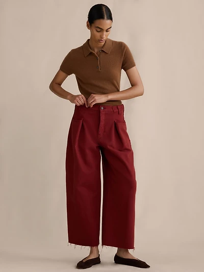 Mid-Rise Loose Pleated Crop Jean