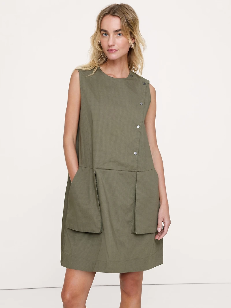Stretch-Cotton Utility Mini Dress