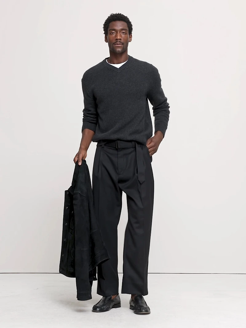 Loose Belted Twill Dress Pant