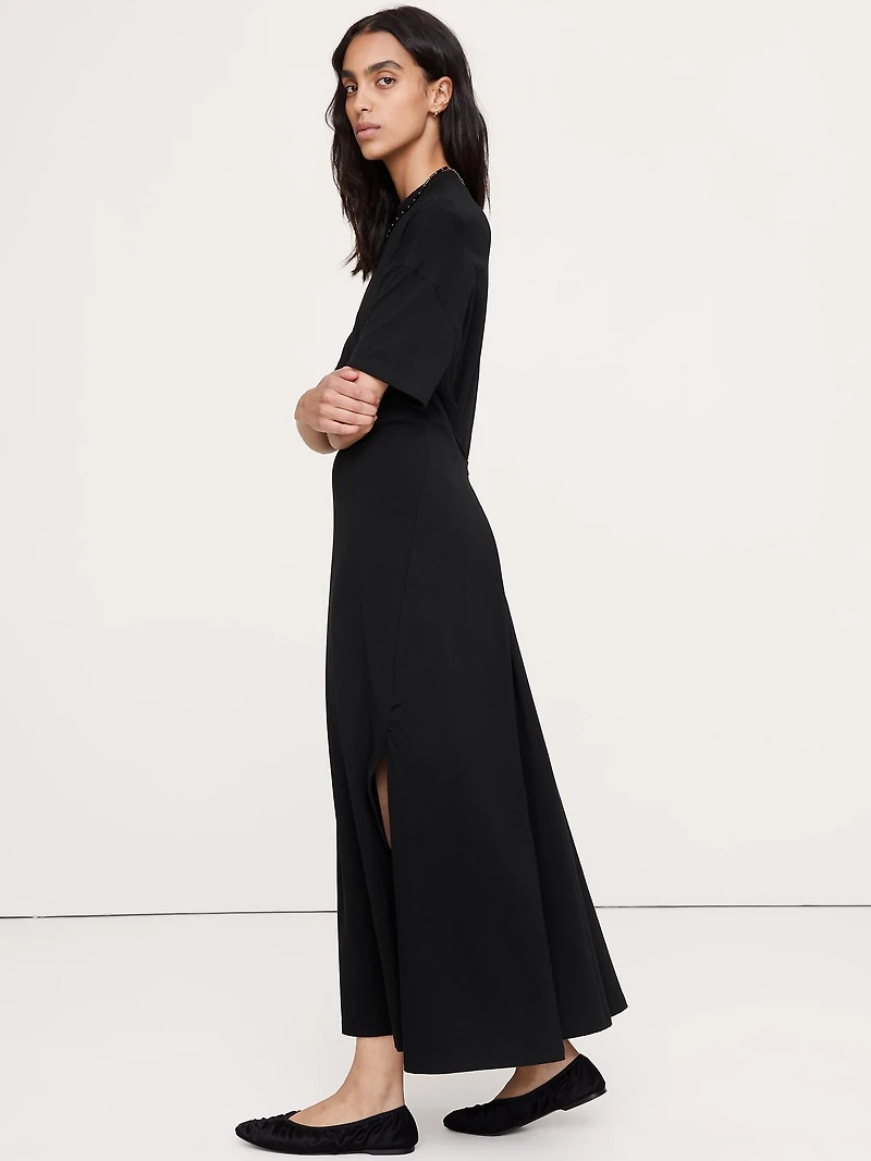 Oversized Stretch-Cotton Tie-Waist Maxi Dress