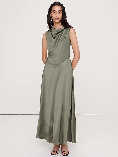 Stretch-Satin Cowl-Neck Maxi Dress