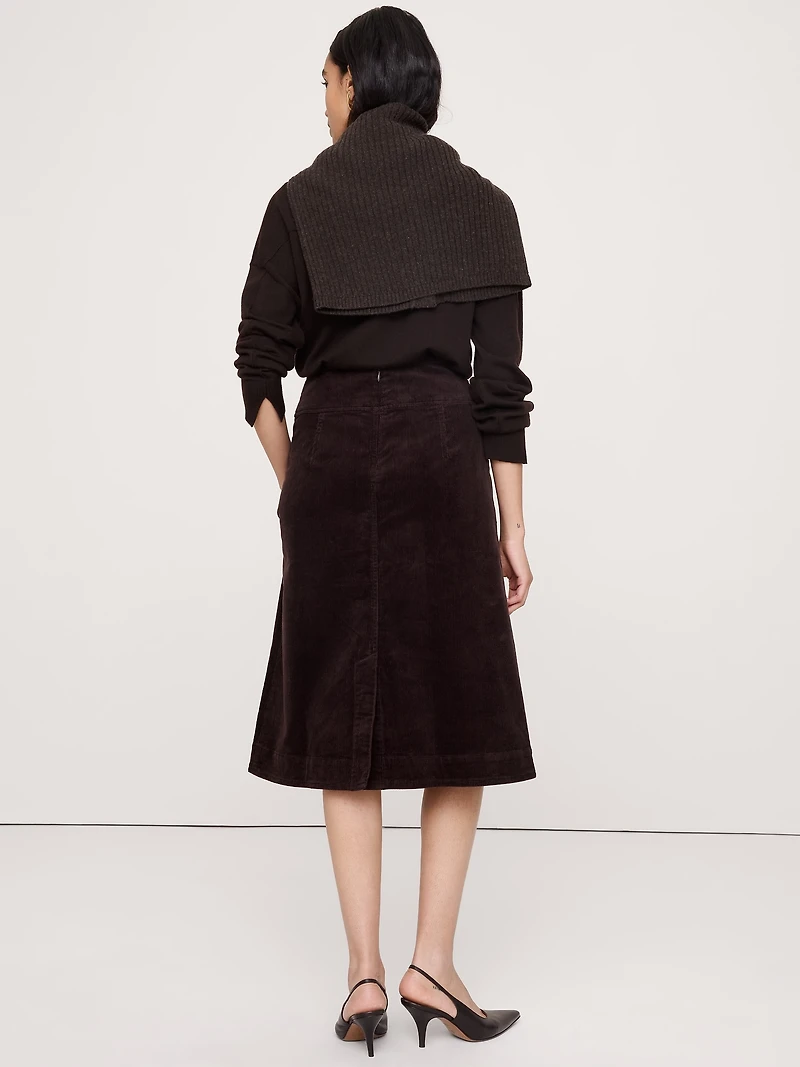 Corduroy Asymmetrical-Slit Midi Skirt