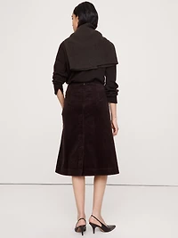 Corduroy Asymmetrical-Slit Midi Skirt
