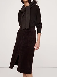 Corduroy Asymmetrical-Slit Midi Skirt