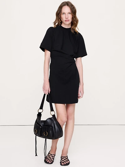 Stretch-Cotton High-Neck Mini Dress