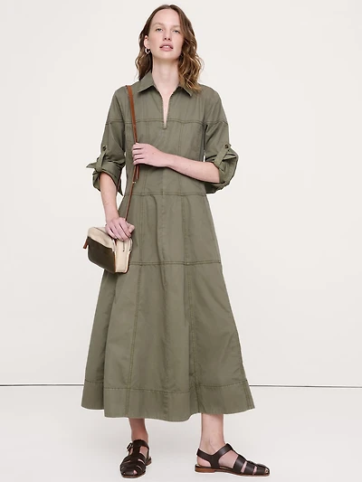 Cotton Twill Paneled Shirt Dress