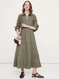 Cotton Twill Paneled Shirt Dress