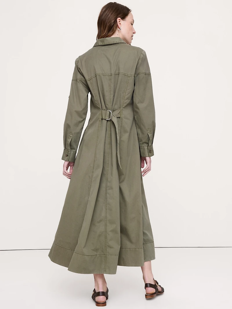 Cotton Twill Paneled Shirt Dress