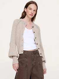 Larkspur Cotton-Silk Volume-Sleeve Cardigan