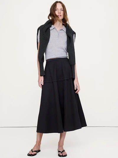 Cotton Twill Circle Midi Skirt