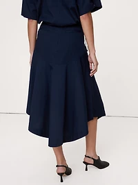 Stretch-Cotton Drop-Waist Midi Skirt