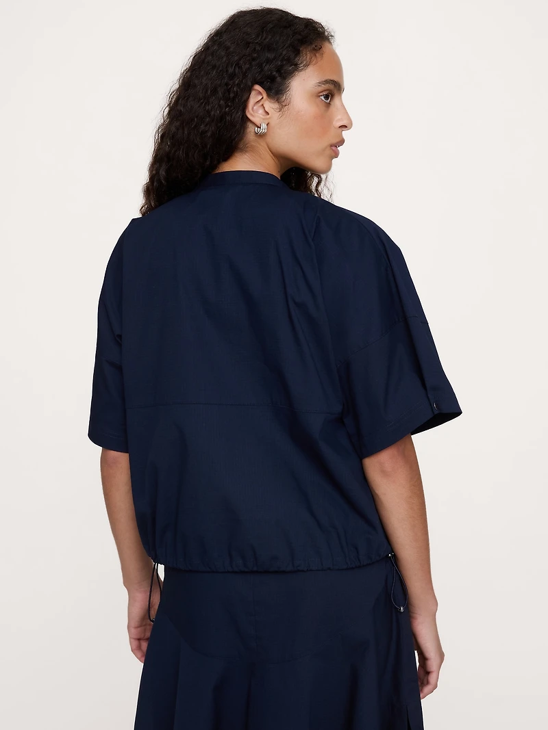 Stretch-Cotton Puff-Sleeve Top