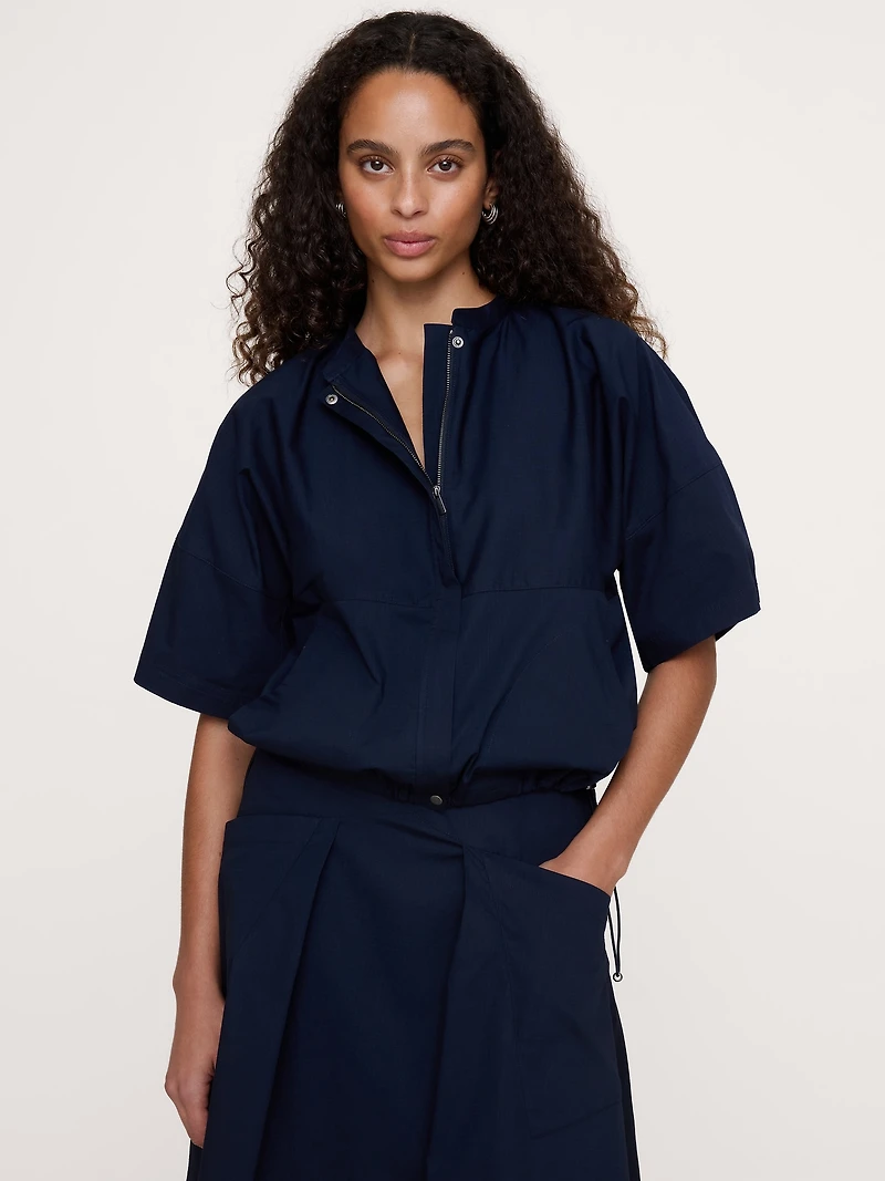 Stretch-Cotton Puff-Sleeve Top