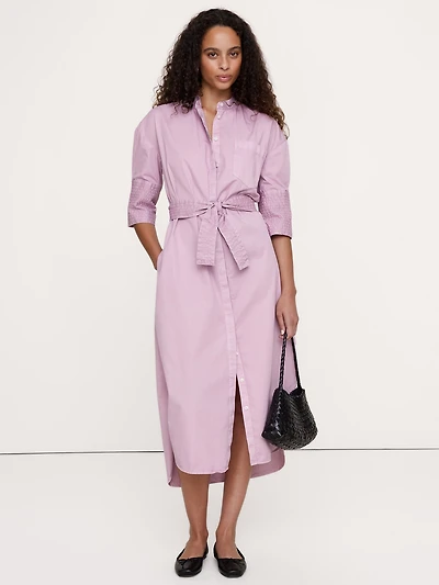 Cotton Twill Belted Shirt Dress