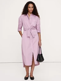 Cotton Twill Belted Shirt Dress