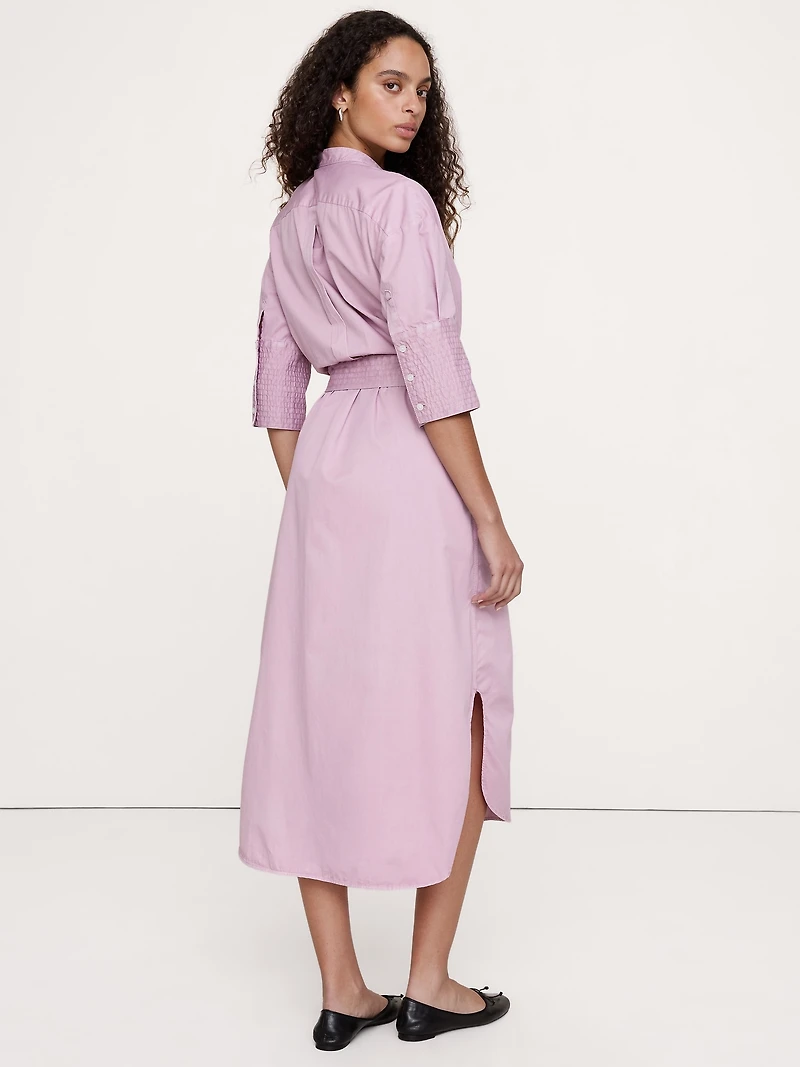 Cotton Twill Belted Shirt Dress