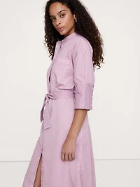 Cotton Twill Belted Shirt Dress