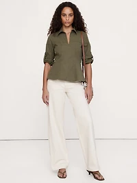 Stretch-Cotton Pleated-Waist Top