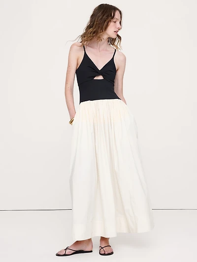 Jersey + Poplin Twist-Front Maxi Dress