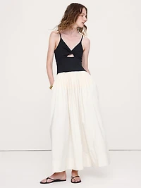 Jersey + Poplin Twist-Front Maxi Dress