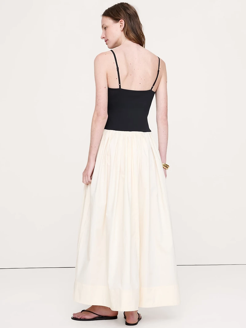 Jersey + Poplin Twist-Front Maxi Dress