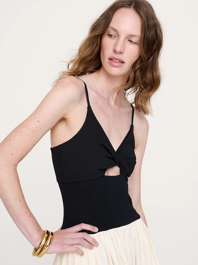 Jersey + Poplin Twist-Front Maxi Dress